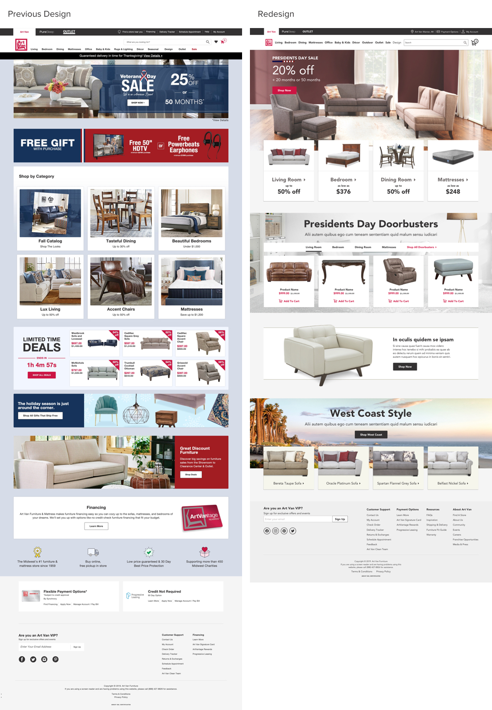 Homepage with low-engagement content sections removed