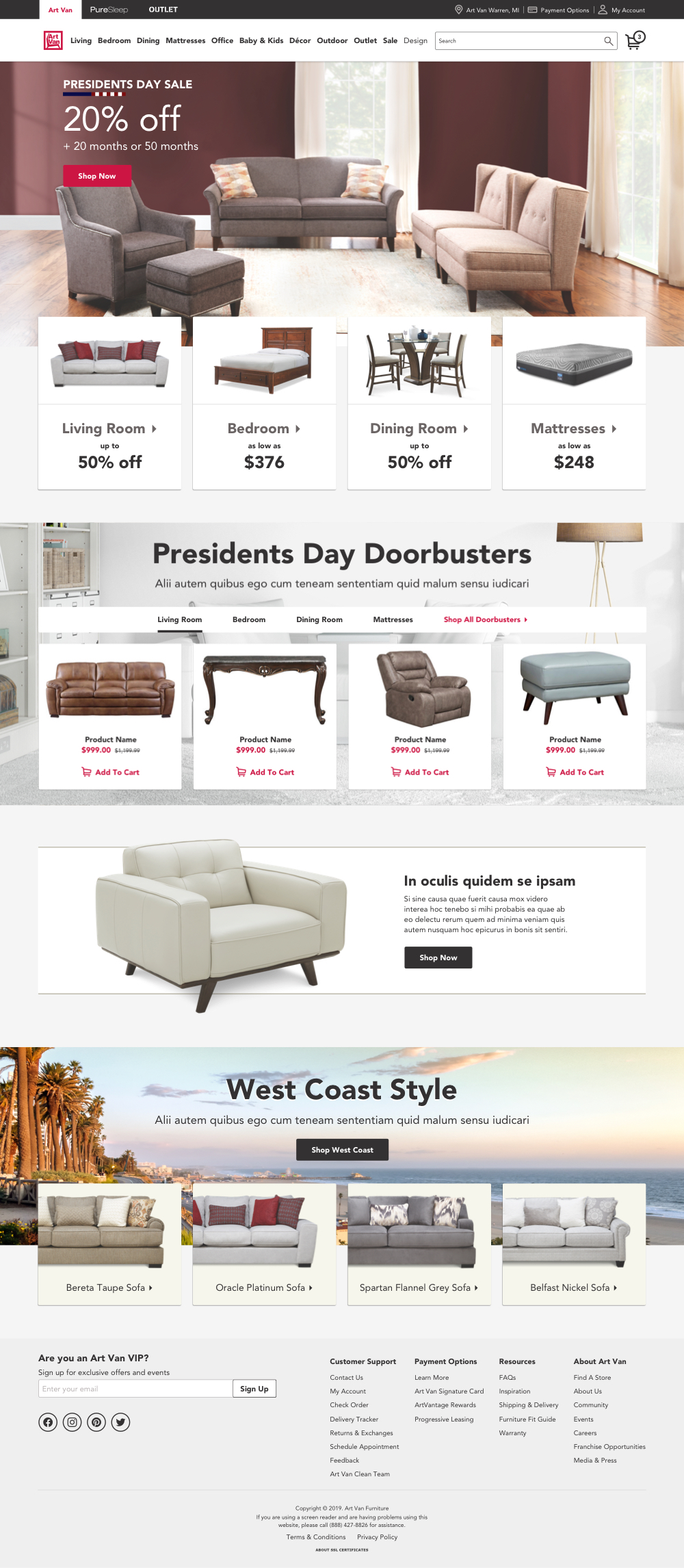 Redesigned homepage with larger product photography